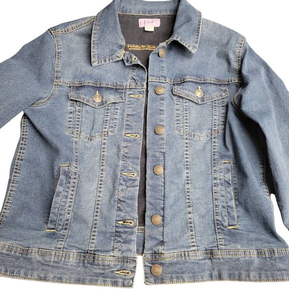 Laura Scott Lightweight Medium Blue Denim Stretchy Jean Jacket - Picture 2 of 12